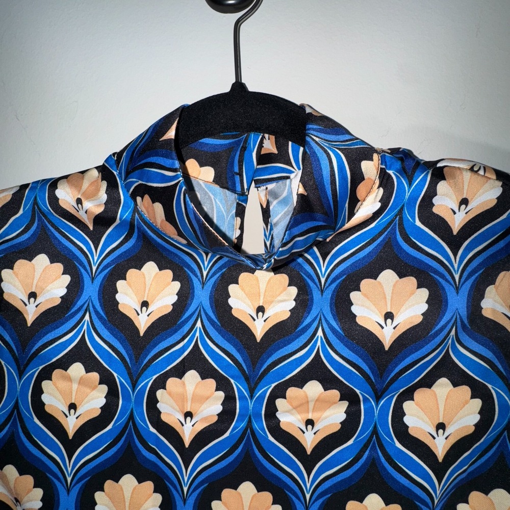 Industry Republic Top XS  Blue Long Sleeve High Neck Covered Buttons Blouse NWOT